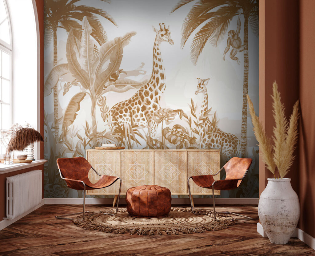 Giraffen in Goldgrün in einem Interieur