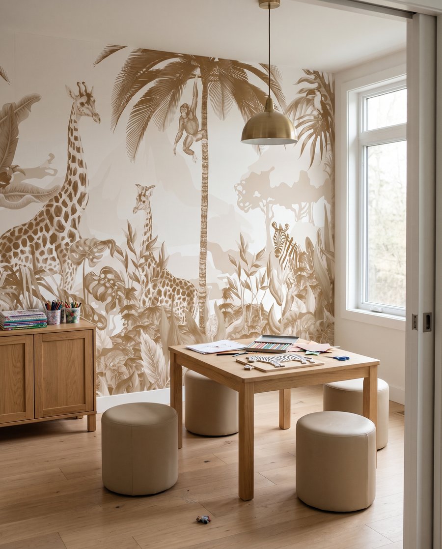 Giraffen in Goldgrün in einem Interieur