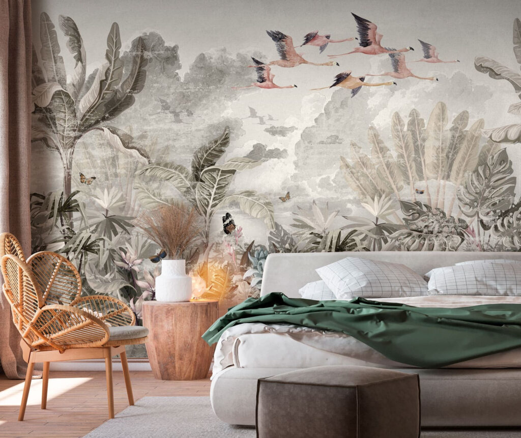 Flug über Blumen in einem Interieur