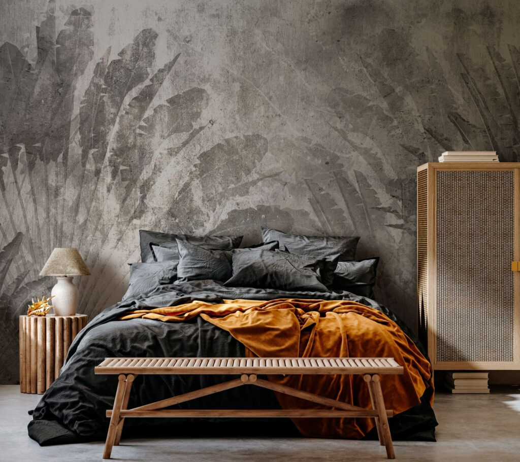 Blattschatten in rauem Grau in einem Interieur