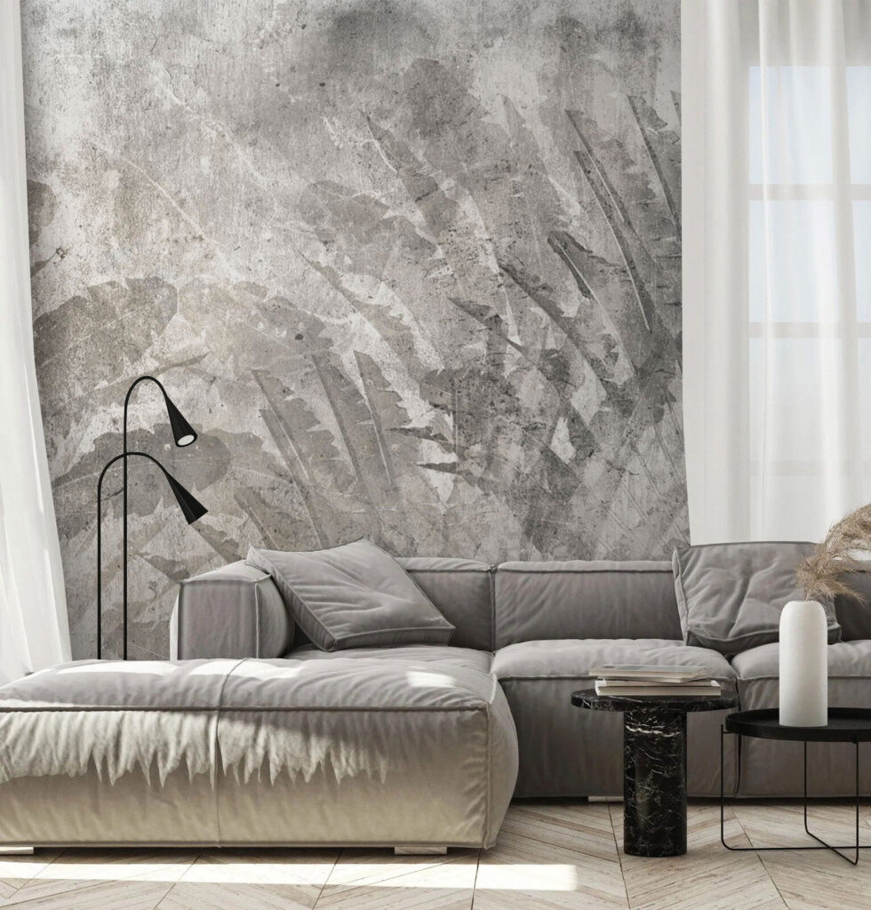 Blattschatten in rauem Grau in einem Interieur