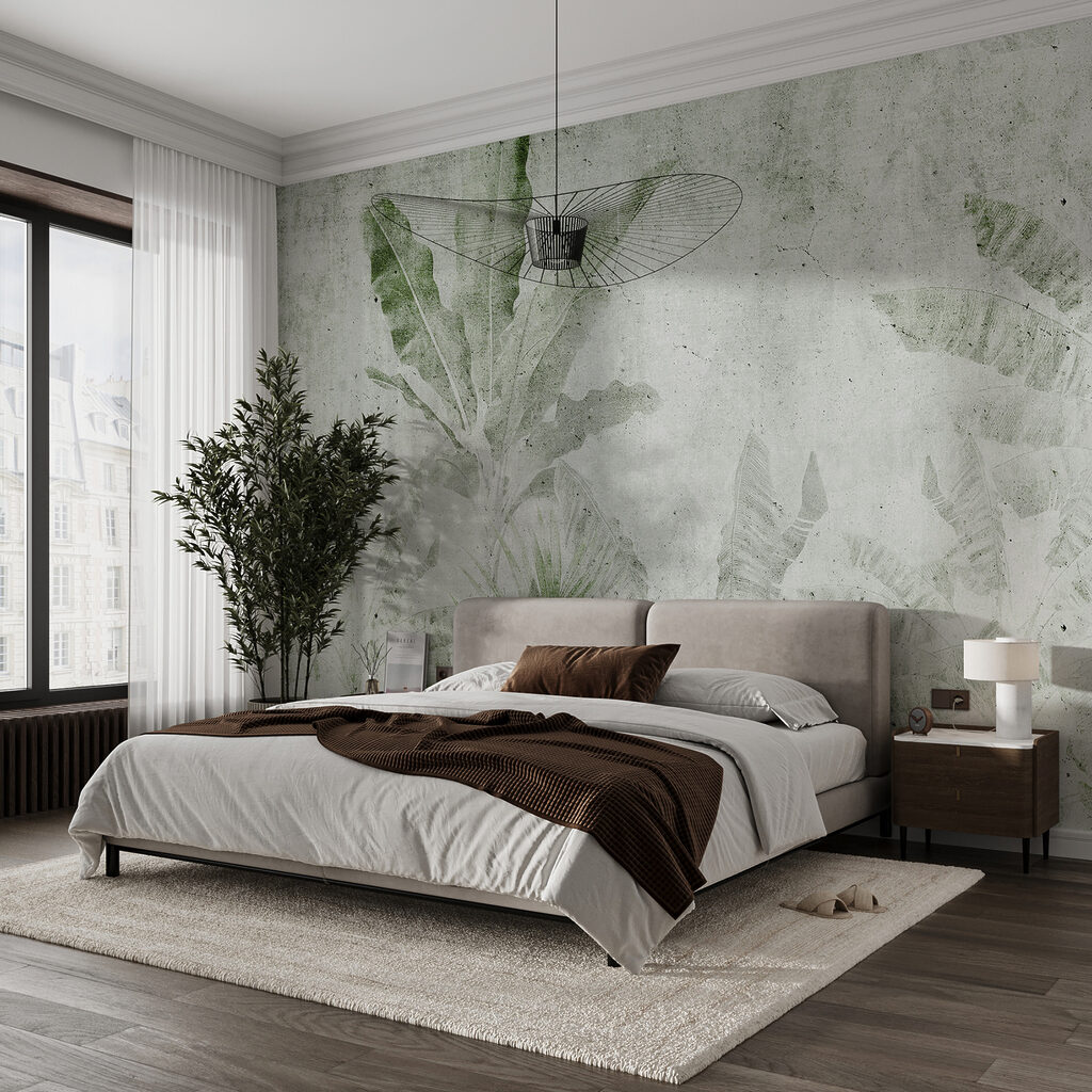 Palmblatt in alten Abdrücken in einem Interieur
