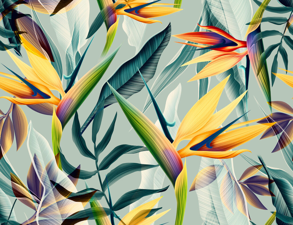 Bunte Blüten und Blätter — ganzes Design