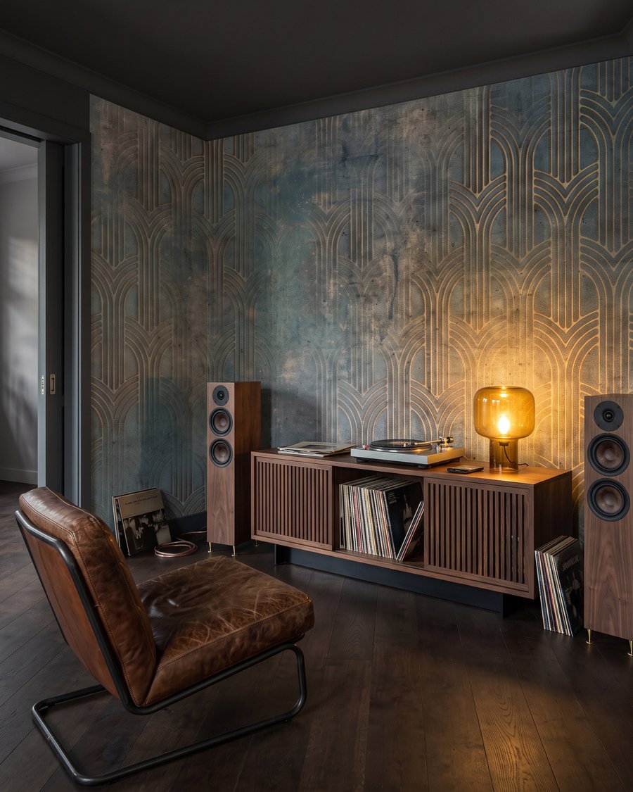 Blau mit warmen Spuren in einem Interieur