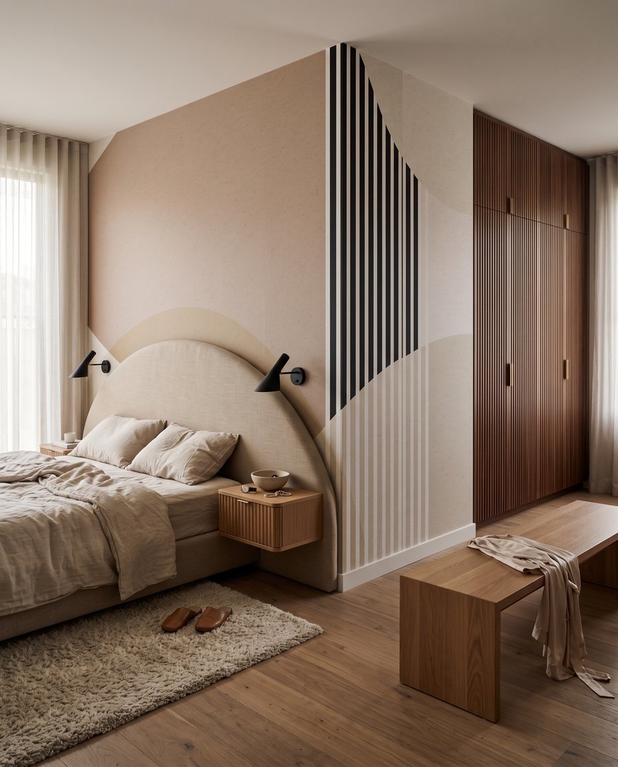 Streifen zwischen runden Formen in einem Interieur