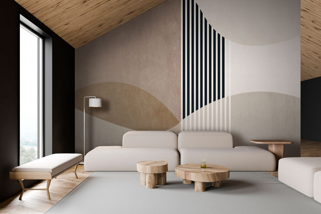 Streifen zwischen runden Formen in einem Interieur
