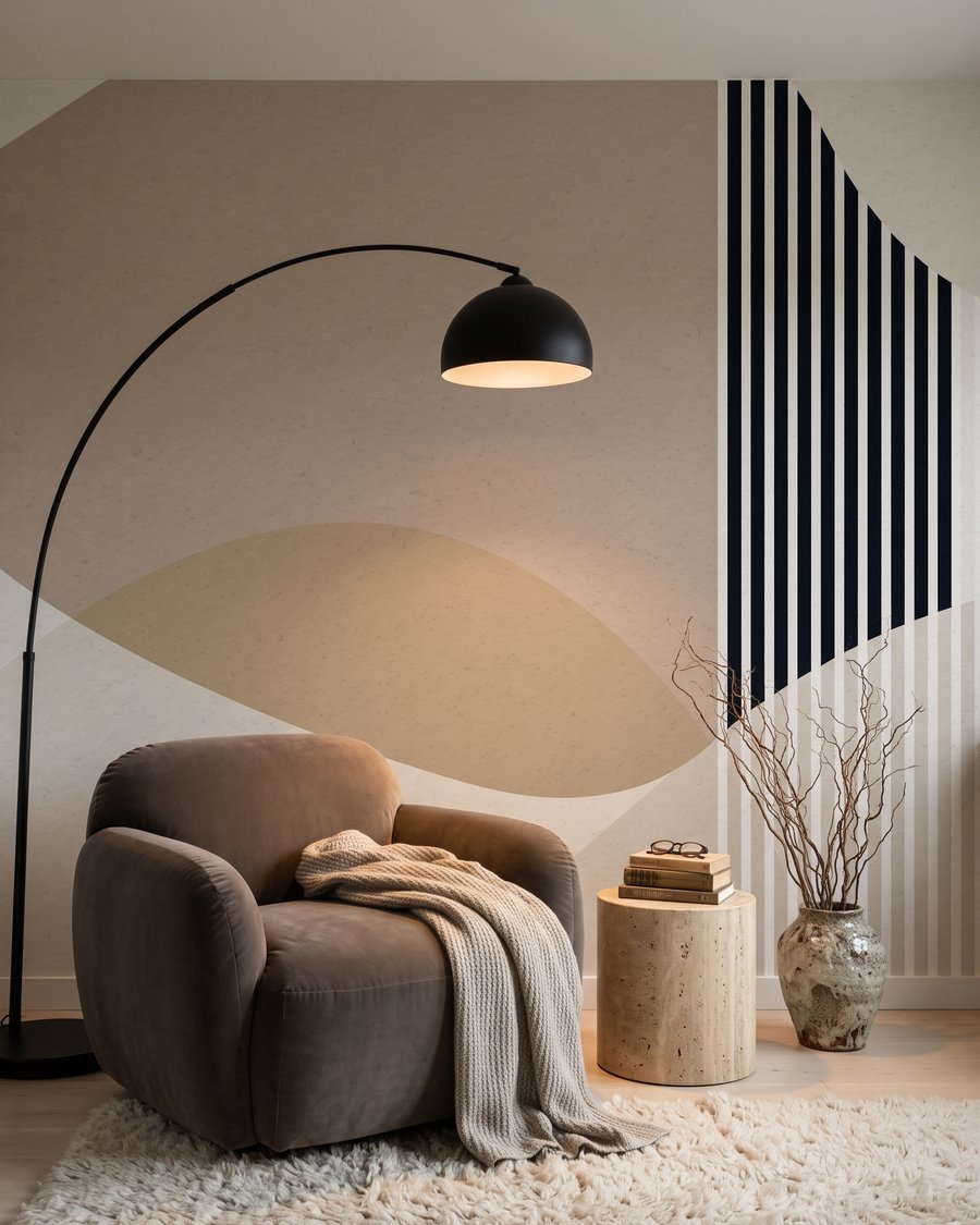 Streifen zwischen runden Formen in einem Interieur