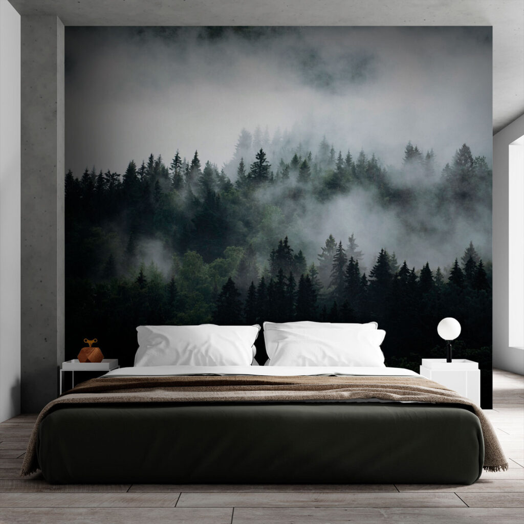 Nebel über dunklen Wipfeln in einem Interieur