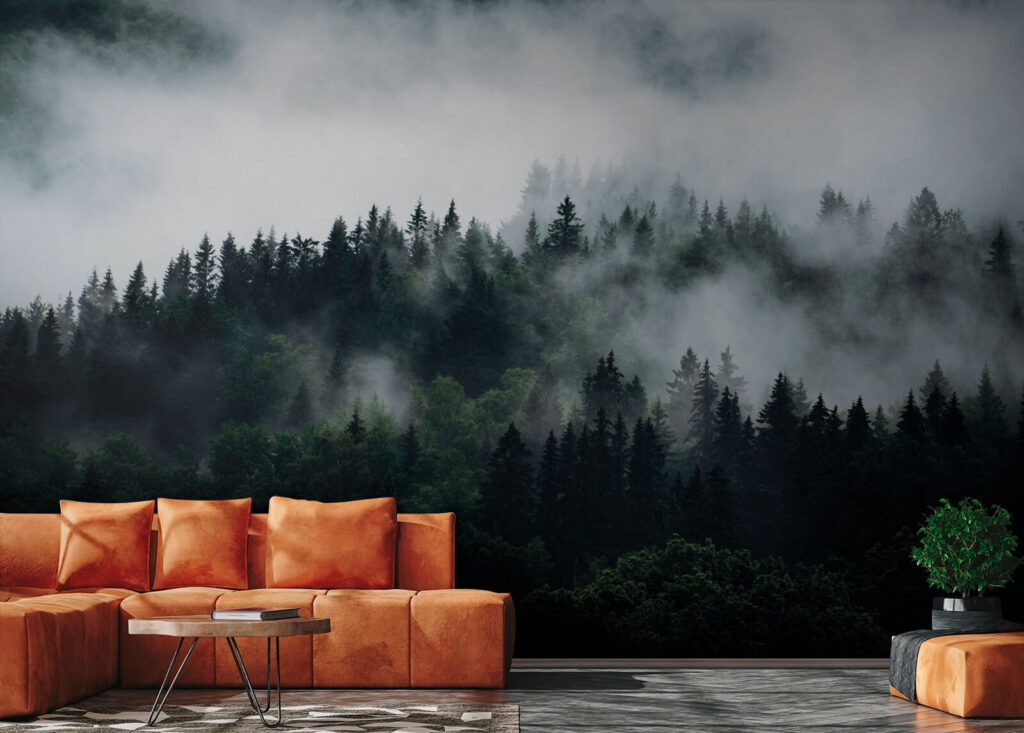 Nebel über dunklen Wipfeln in einem Interieur