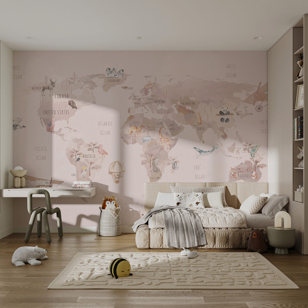 Weltreise in Rosa in einem Interieur