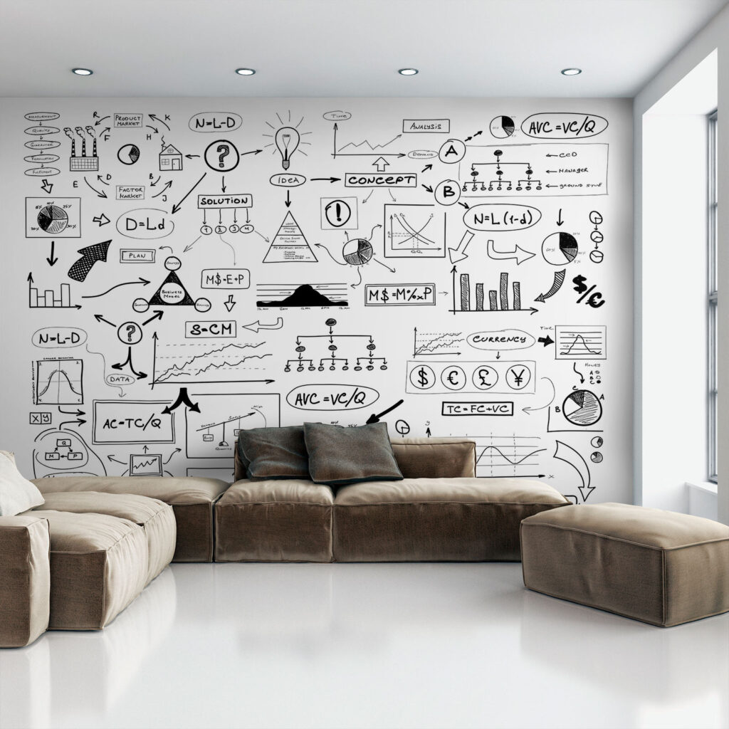 Ideen in schwarzen Skizzen in einem Interieur