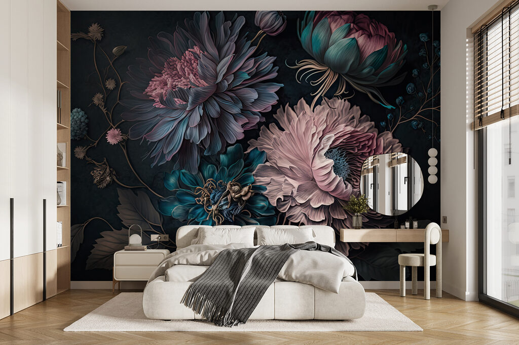 Rosa Blüten auf Dunkelblau — Interieur 5