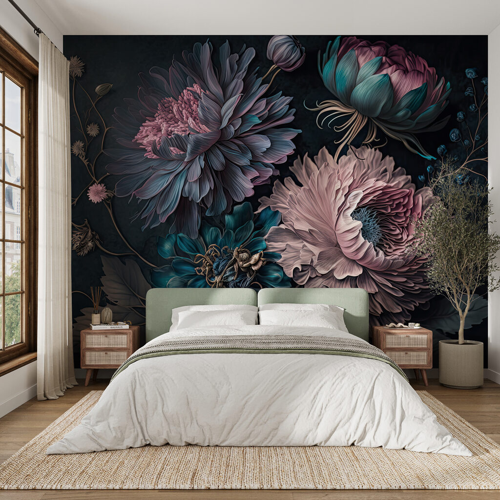 Rosa Blüten auf Dunkelblau — Interieur 4