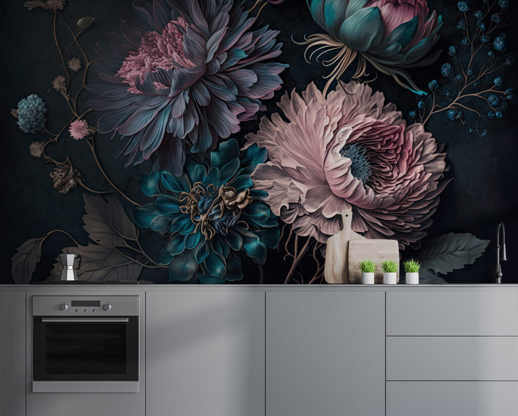 Rosa Blüten auf Dunkelblau — Interieur 3