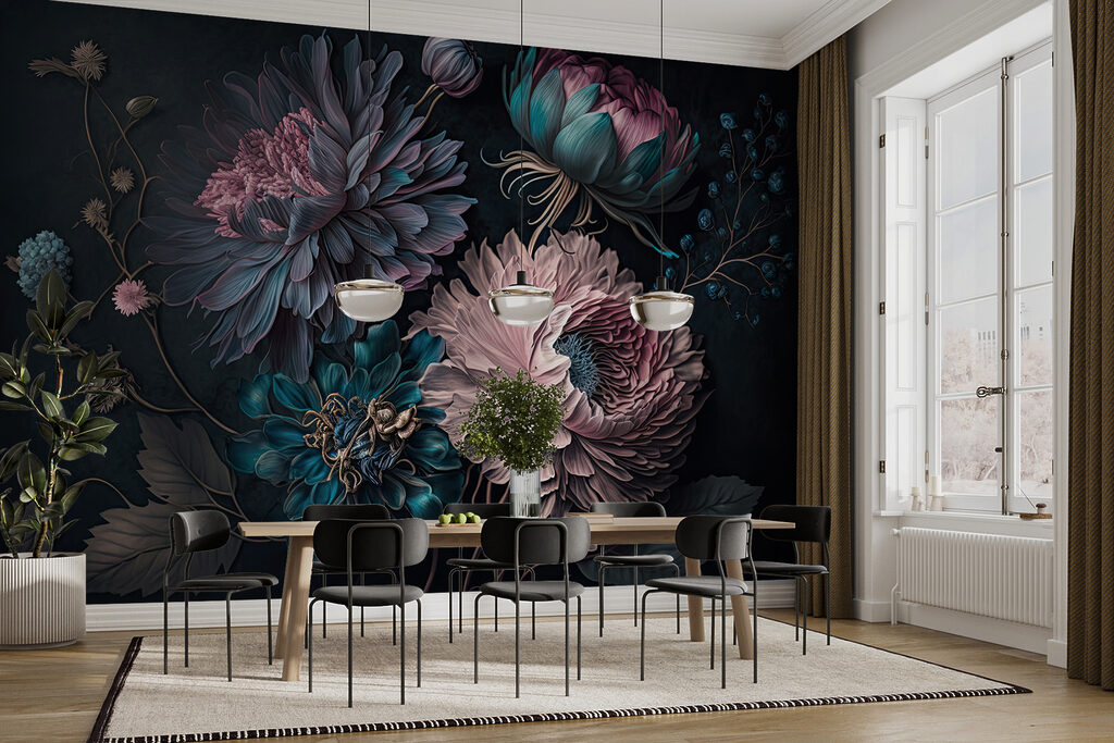 Rosa Blüten auf Dunkelblau — Interieur 7