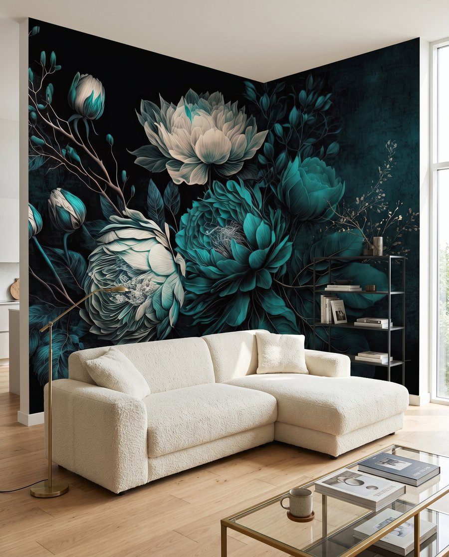Strauß in Wassergrün in einem Interieur