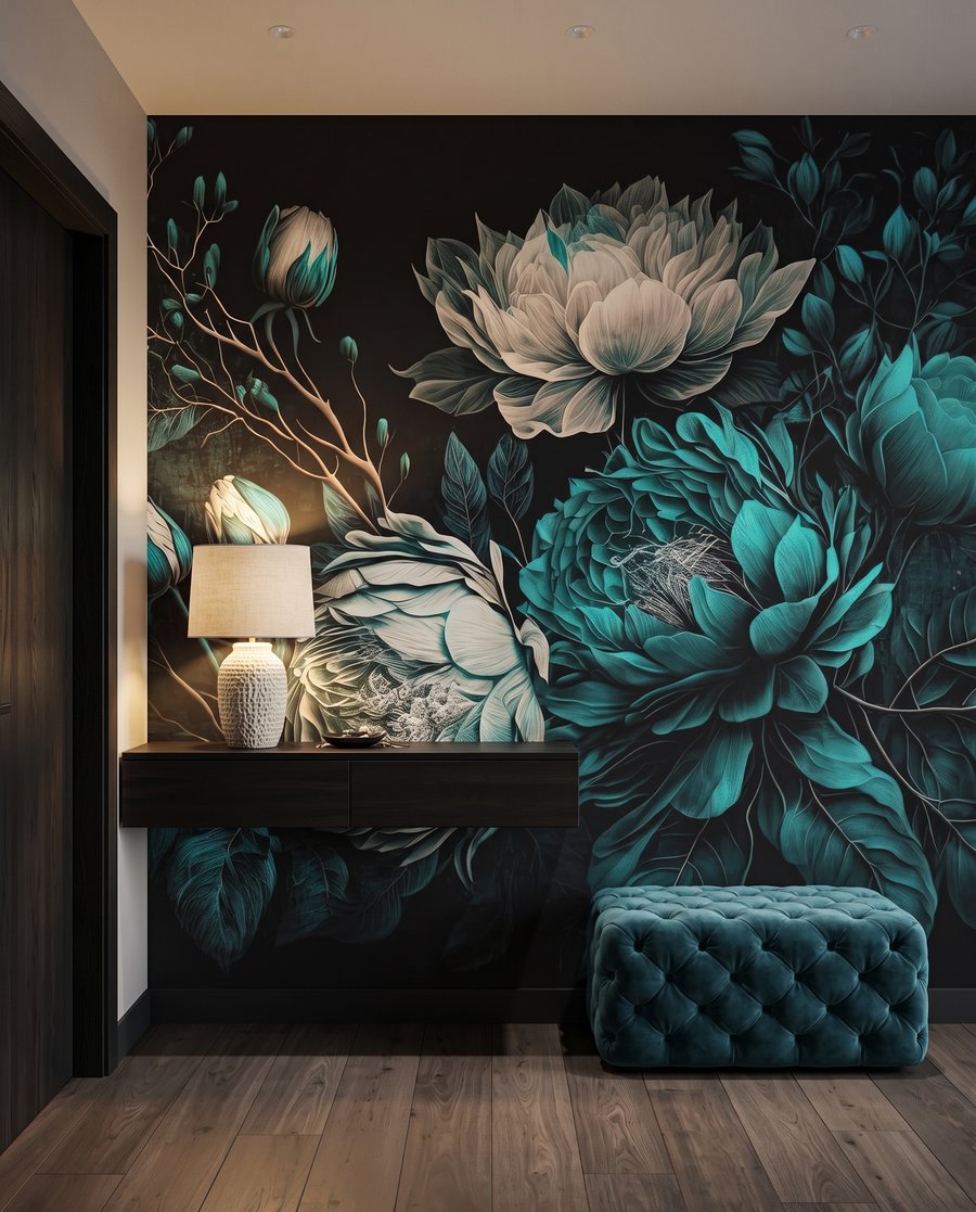 Strauß in Wassergrün in einem Interieur