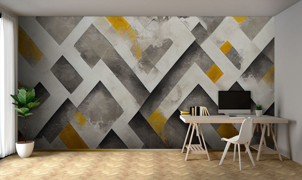 Gelbe Akzente in Grau in einem Interieur