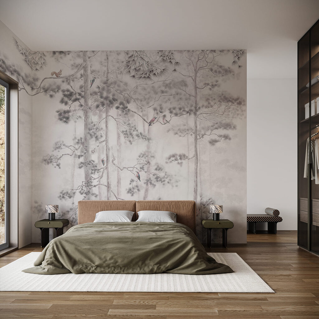 Wald aus feinen Linien in einem Interieur