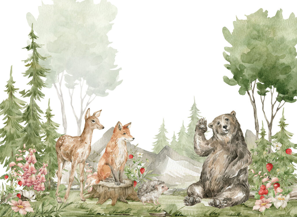 Waldtiere in Aquarell — ganzes Design