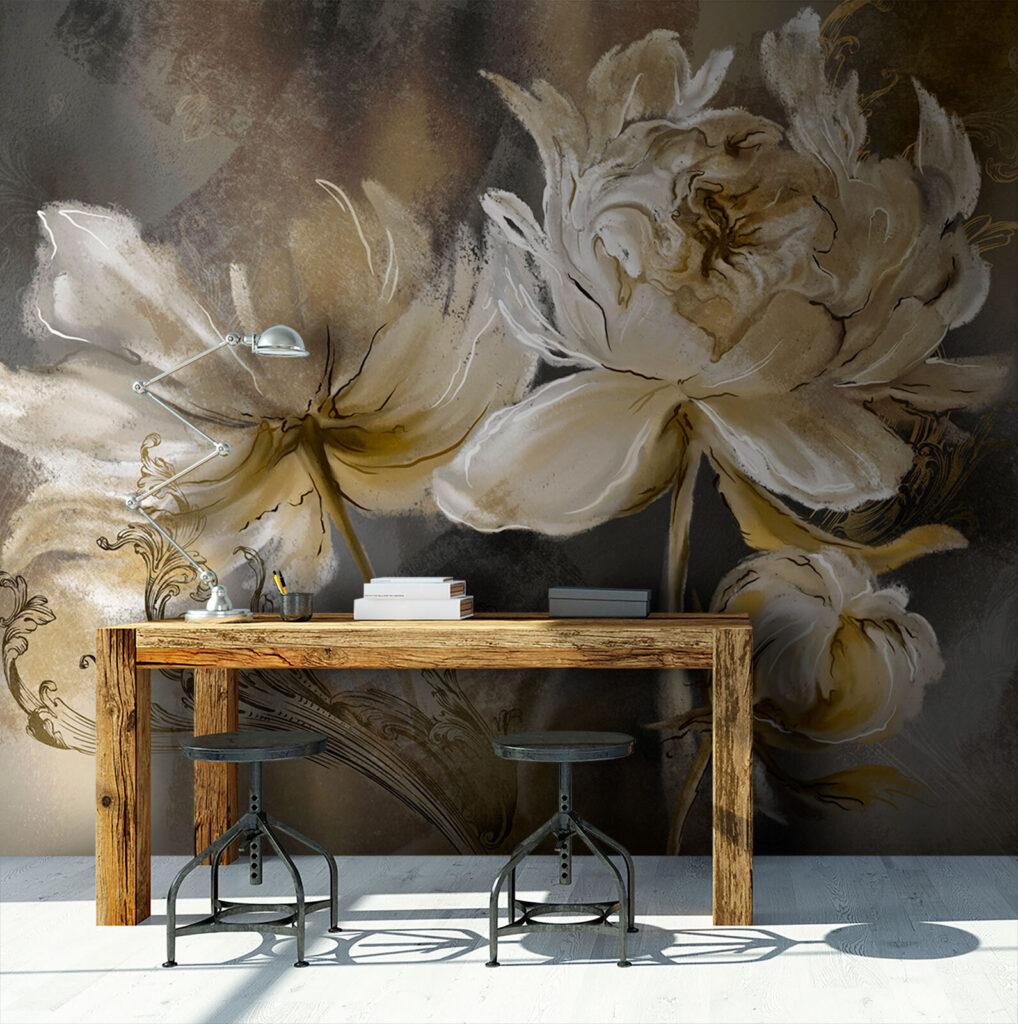 Blüten mit runden Knospen in einem Interieur