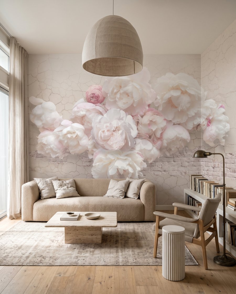 Rosen auf rissigem Weiß in einem Interieur