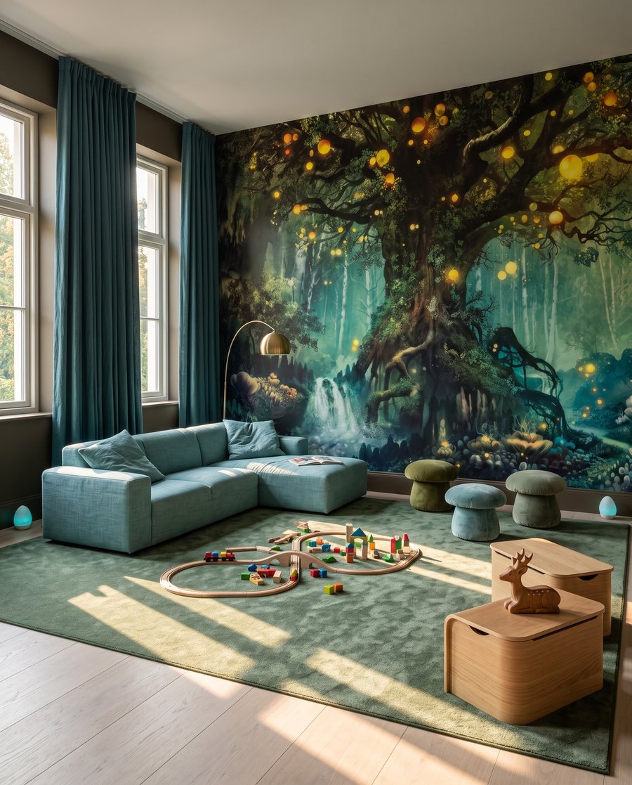 Lichter im Märchenbaum in einem Interieur