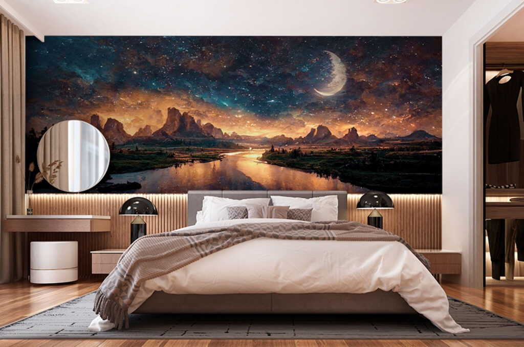 Mondsichel und Abendlicht in einem Interieur