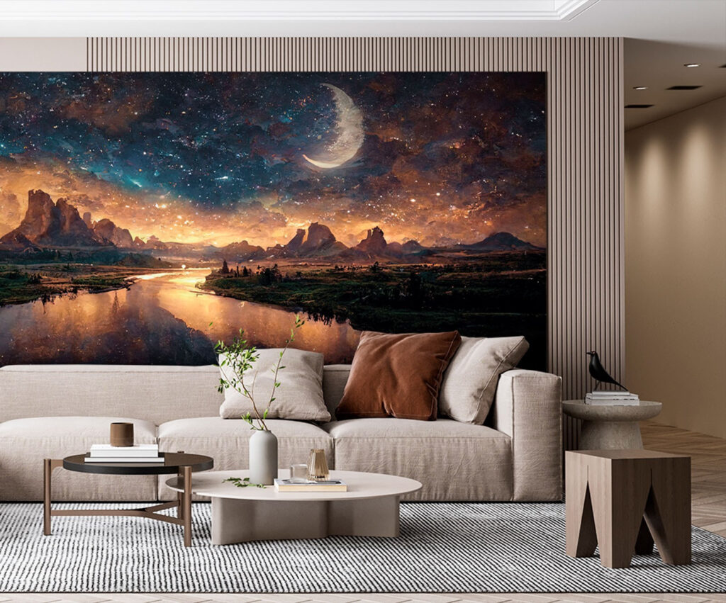 Mondsichel und Abendlicht in einem Interieur