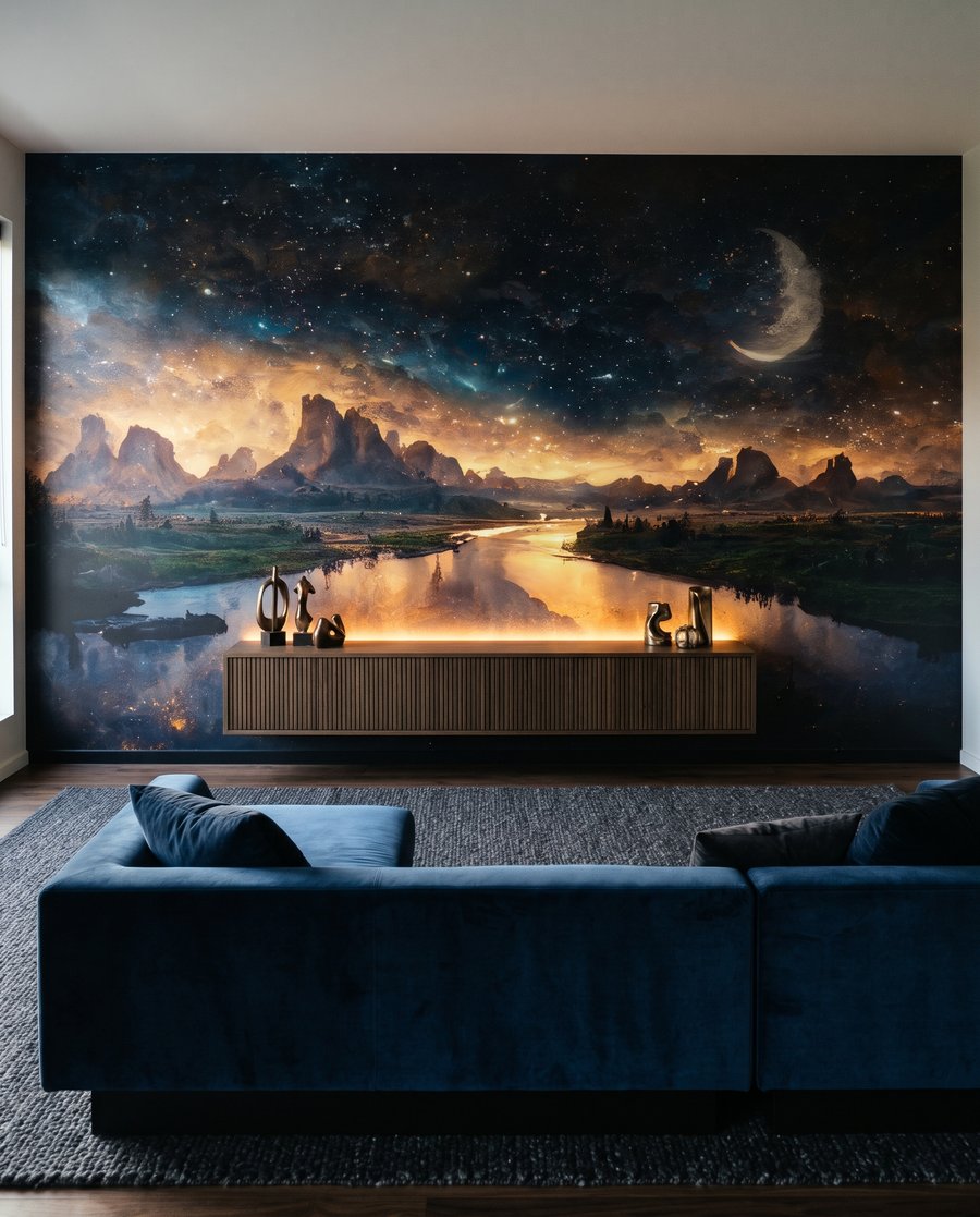 Mondsichel und Abendlicht in einem Interieur