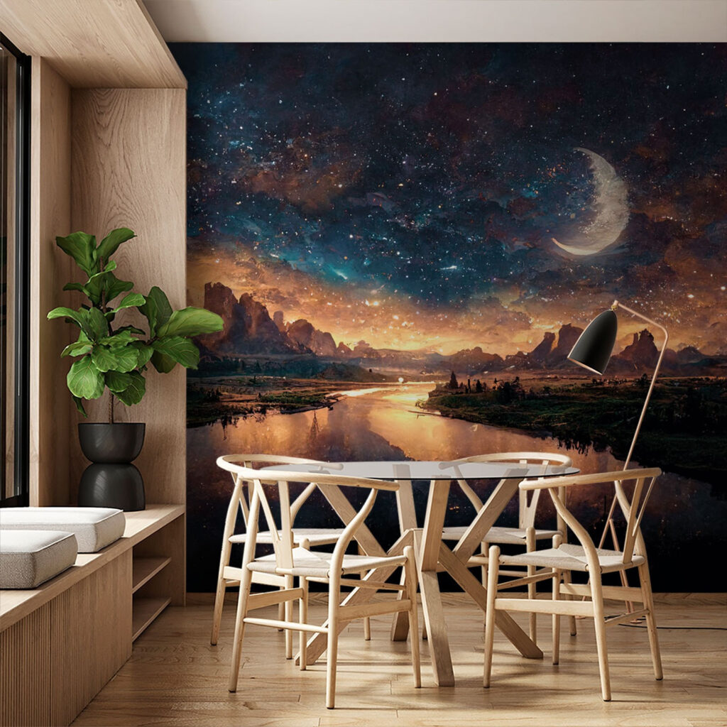 Mondsichel und Abendlicht in einem Interieur