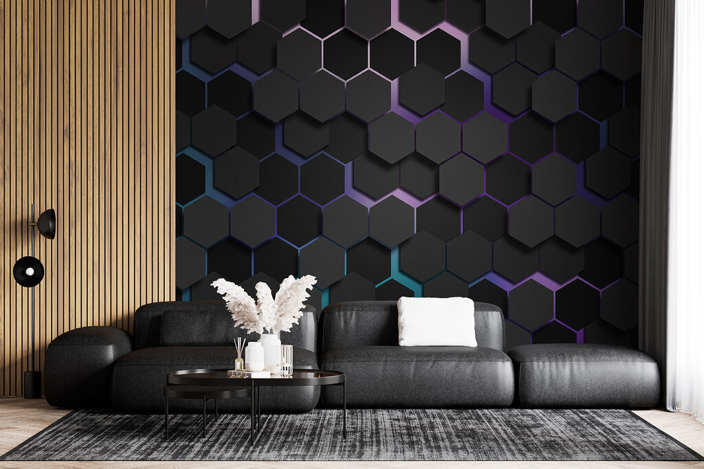 Dunkle Sechsecke mit Farbschimmer in einem Interieur