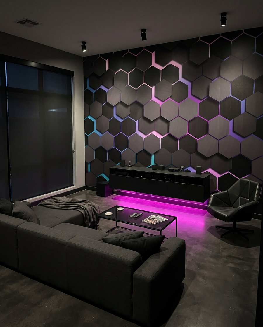 Dunkle Sechsecke mit Farbschimmer in einem Interieur