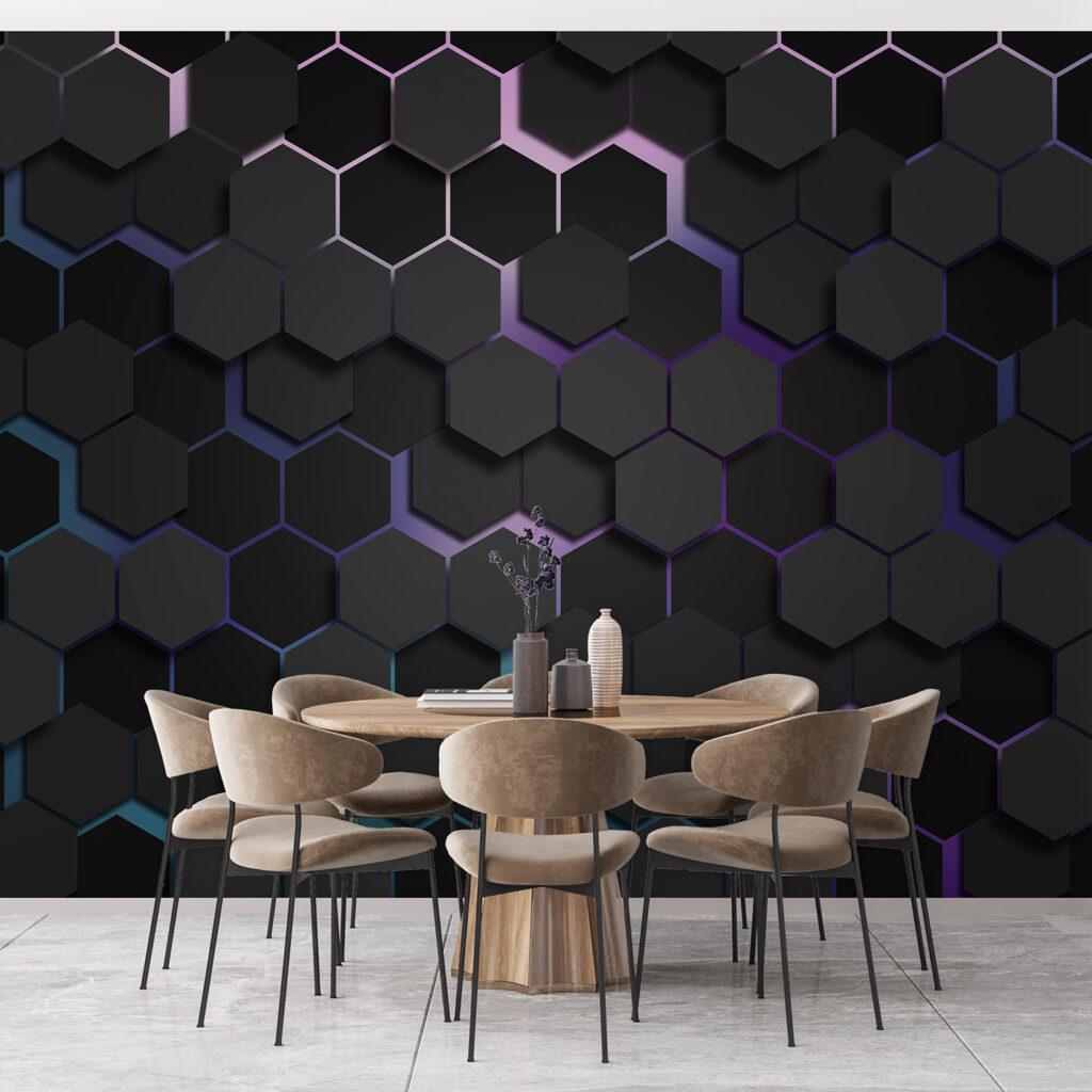 Dunkle Sechsecke mit Farbschimmer in einem Interieur
