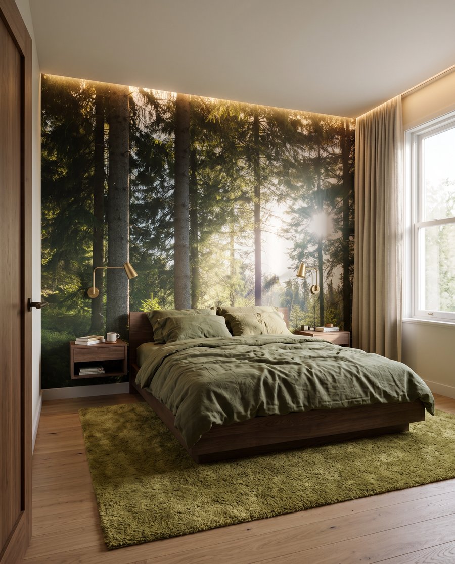 Sonnenlicht auf grünem Moos in einem Interieur