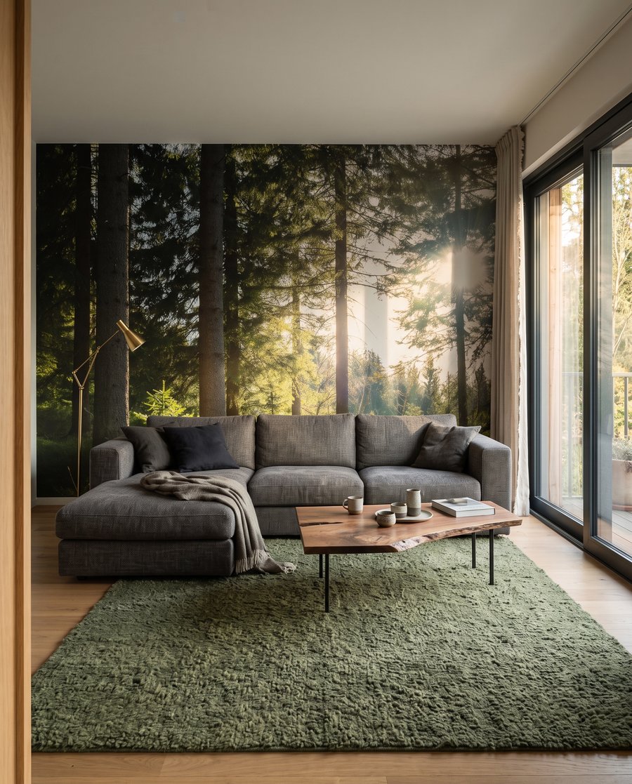 Sonnenlicht auf grünem Moos in einem Interieur