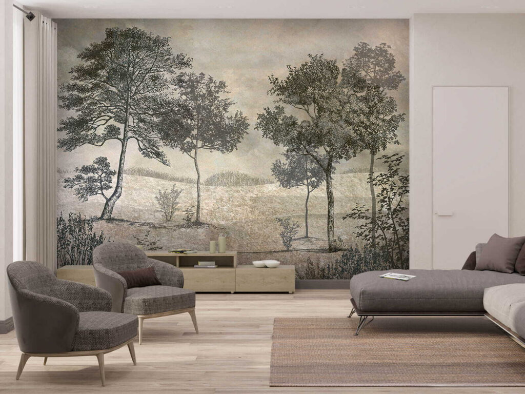 Landschaft in feinen Strichen in einem Interieur