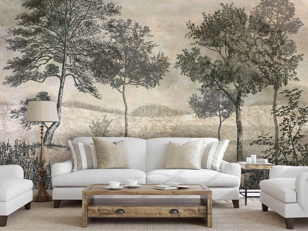 Landschaft in feinen Strichen in einem Interieur