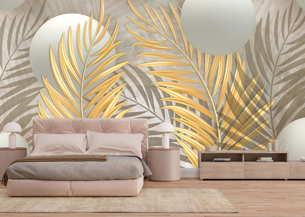 Goldene Blätter, weiße Kugeln in einem Interieur
