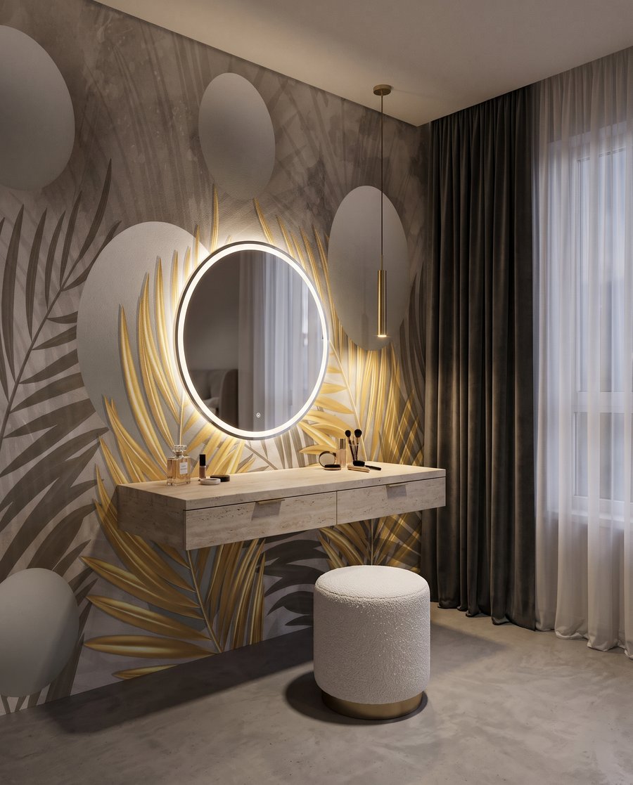 Goldene Blätter, weiße Kugeln in einem Interieur