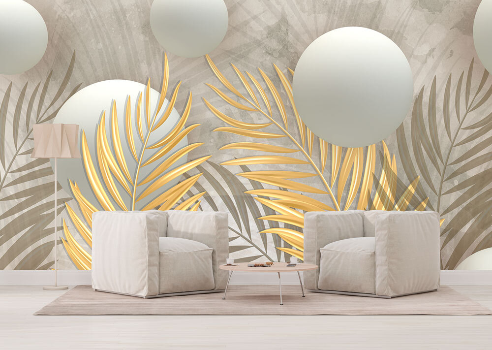 Goldene Blätter, weiße Kugeln in einem Interieur