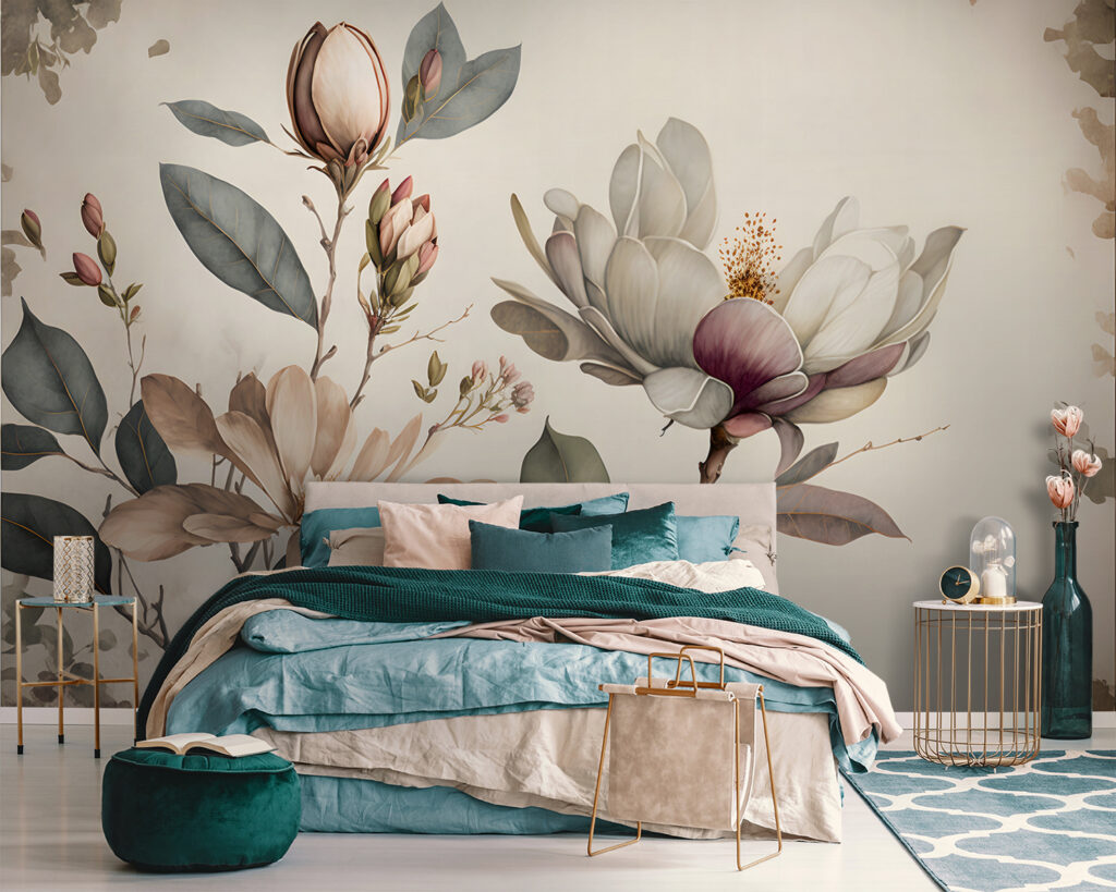 Blüten an Aquarellzweigen in einem Interieur
