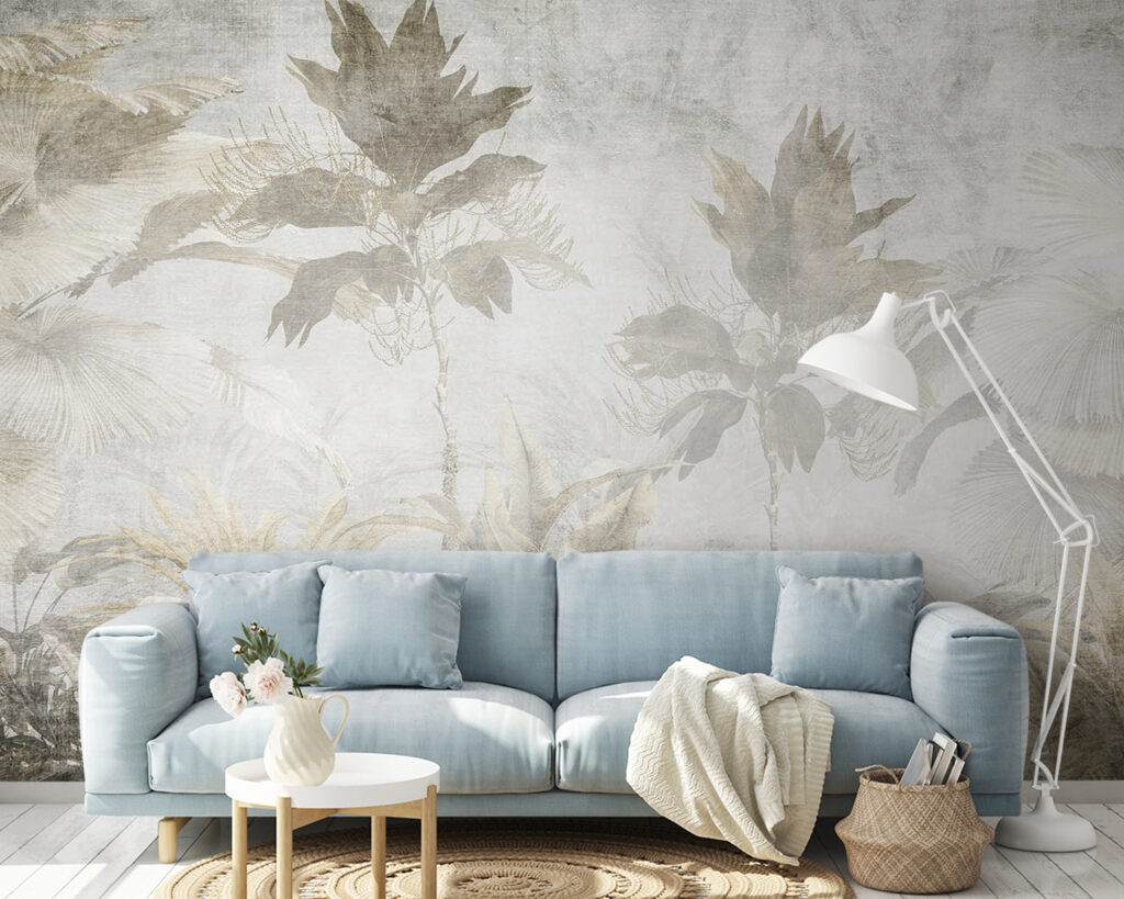 Palmen hinter Schleiern in einem Interieur