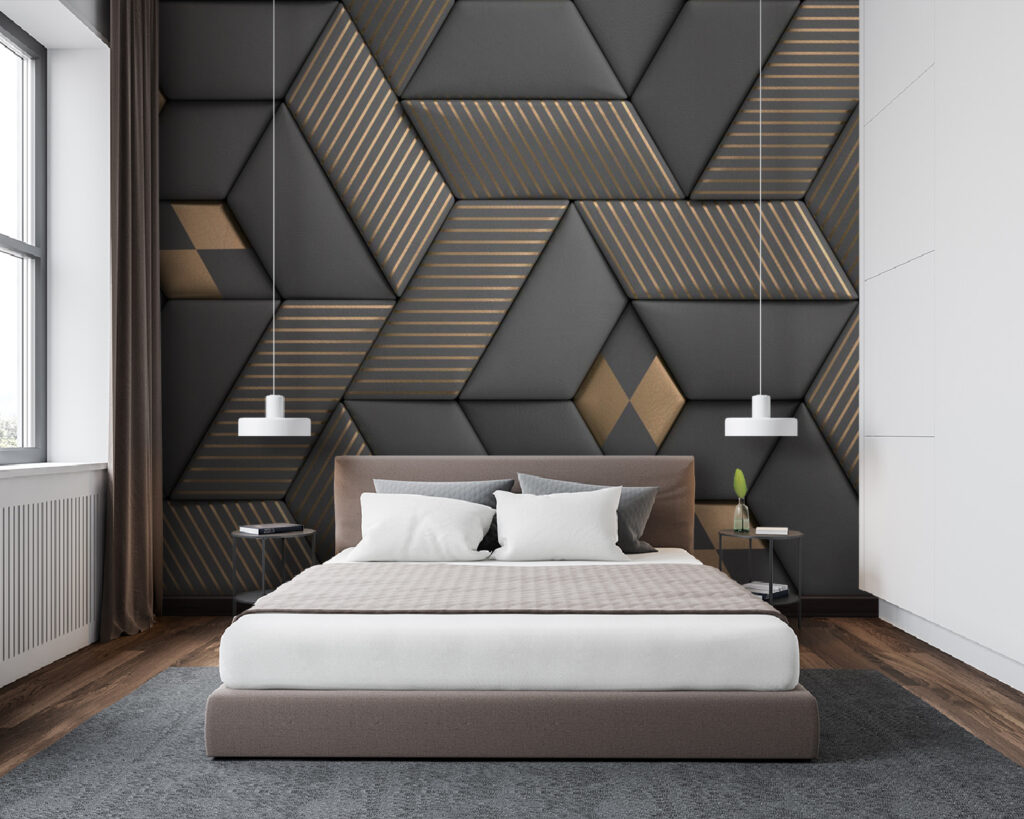 Dunkle Würfel, goldene Rippen in einem Interieur