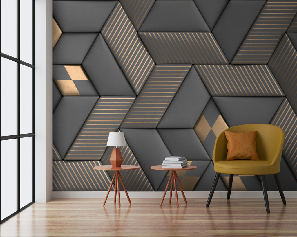 Dunkle Würfel, goldene Rippen in einem Interieur