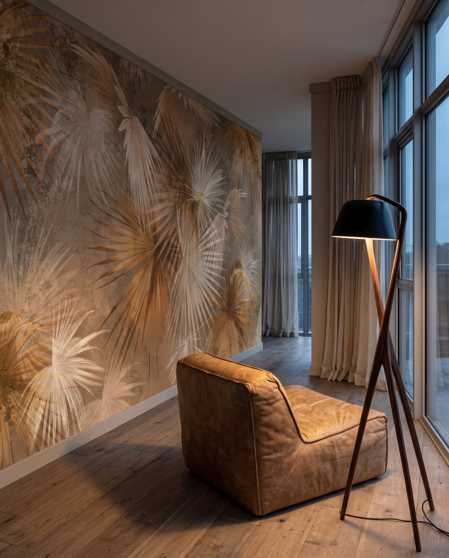 Sandfarbene Palmfächer — Interieur 3