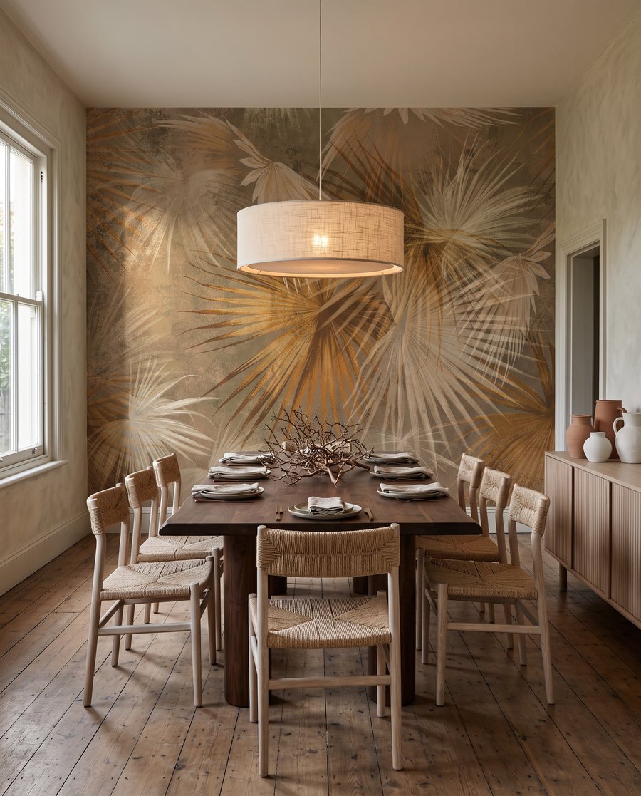 Sandfarbene Palmfächer — Interieur 5