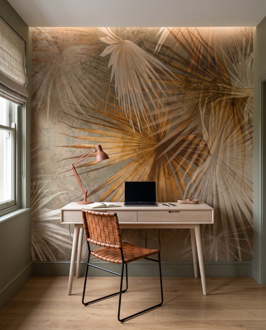 Sandfarbene Palmfächer — Interieur 6