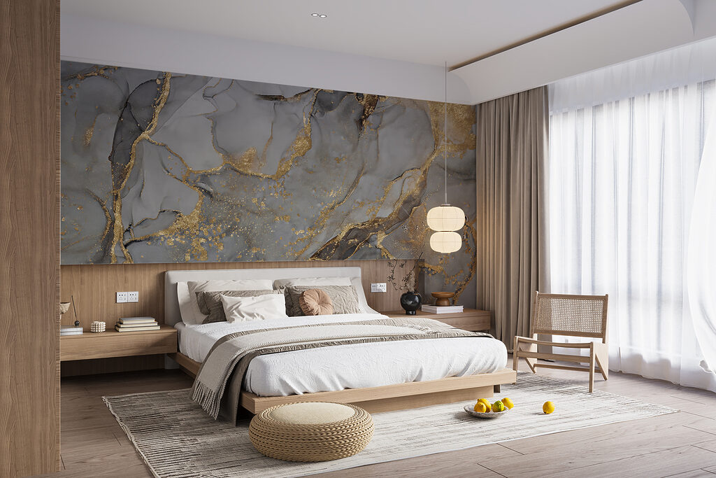 Goldspuren zwischen dunklen Adern in einem Interieur