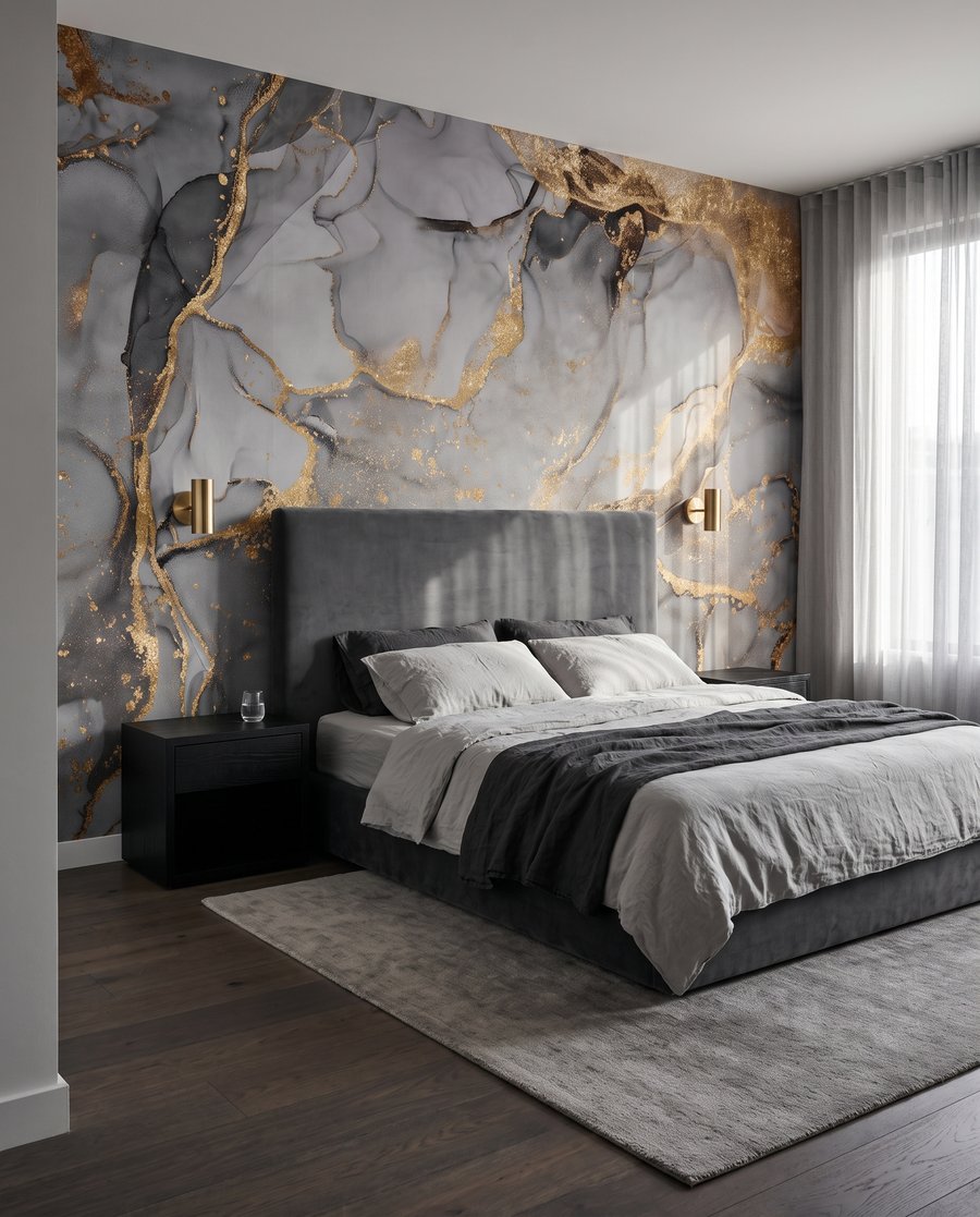 Goldspuren zwischen dunklen Adern in einem Interieur